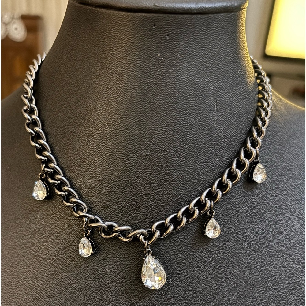 Express Black and Silver Necklace with Teardrop Crystals